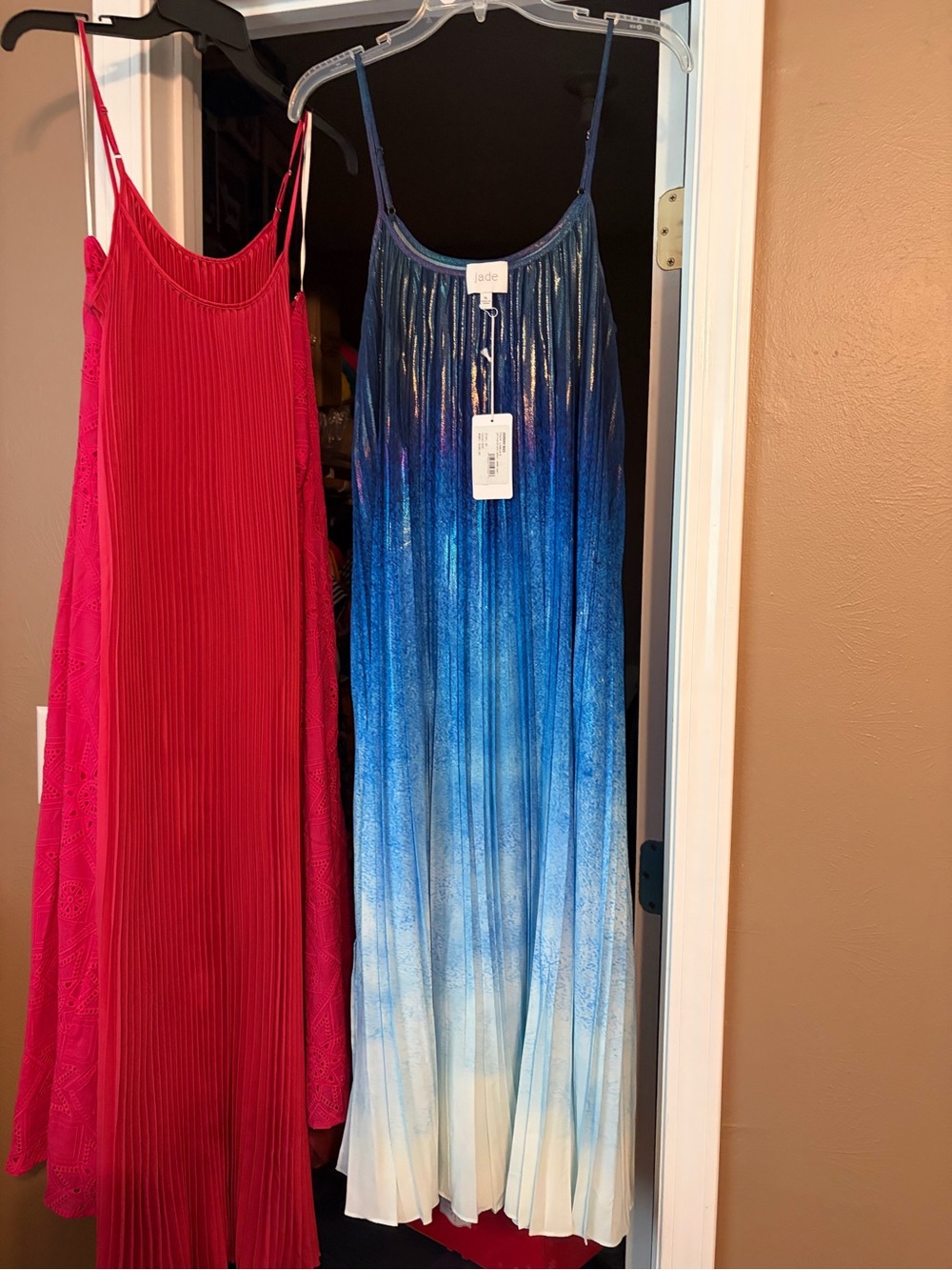 NWT 🔔Johnny Was Blue tye dye/ombre Pleated Maxi Slip Dress with Spaghetti Straps